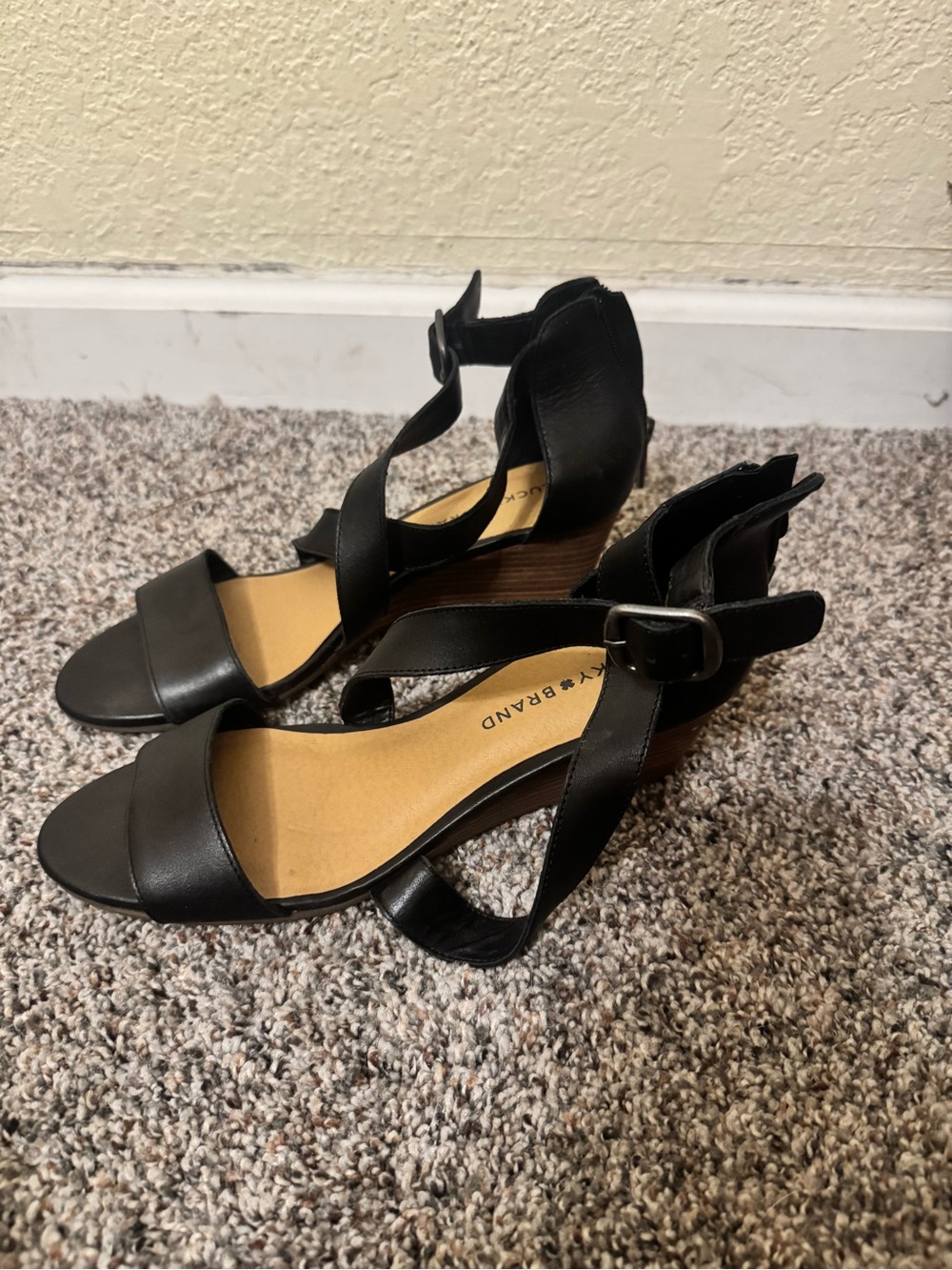 Lucky Brand Black Strappy Wedge Sandals